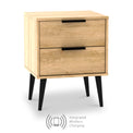 Asher Light Oak 2 Drawer Wireless Charging Bedside Table with black legs