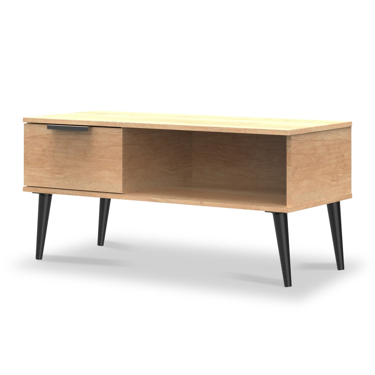 Asher Light Oak 1 Drawer Coffee table with Storage with black legs
