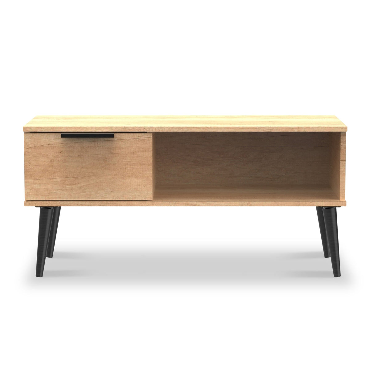 Asher Light Oak 1 Drawer Coffee table with Storage with black legs from Roseland Furniture