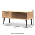 Asher Light Oak 1 Drawer Coffee table with Storage with black legs from Roseland Furniture dimensions