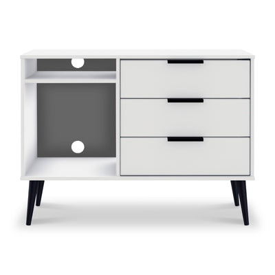 Asher White 3 Drawer TV Unit with Black Legs
