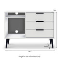 Asher White 3 Drawer TV Unit Cabinet dimensions