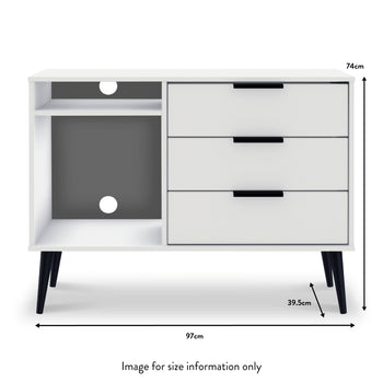 Asher White 3 Drawer TV Unit with Black Legs
