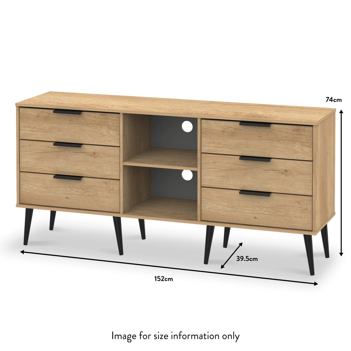 Asher Light 6 Drawer Sideboard Cabinet with black legs dimensions
