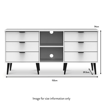 Asher White 6 Drawer Sideboard with Black Legs