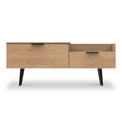 Asher Light Oak 2 Drawer TV Console Unit with black legs from Roseland Furniture