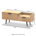 Asher Light Oak 2 Drawer TV Console Unit with black legs drawer size