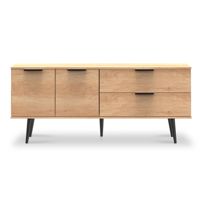 Asher Light Oak 2 Drawer 2 Door Wide Sideboard with Black Legs