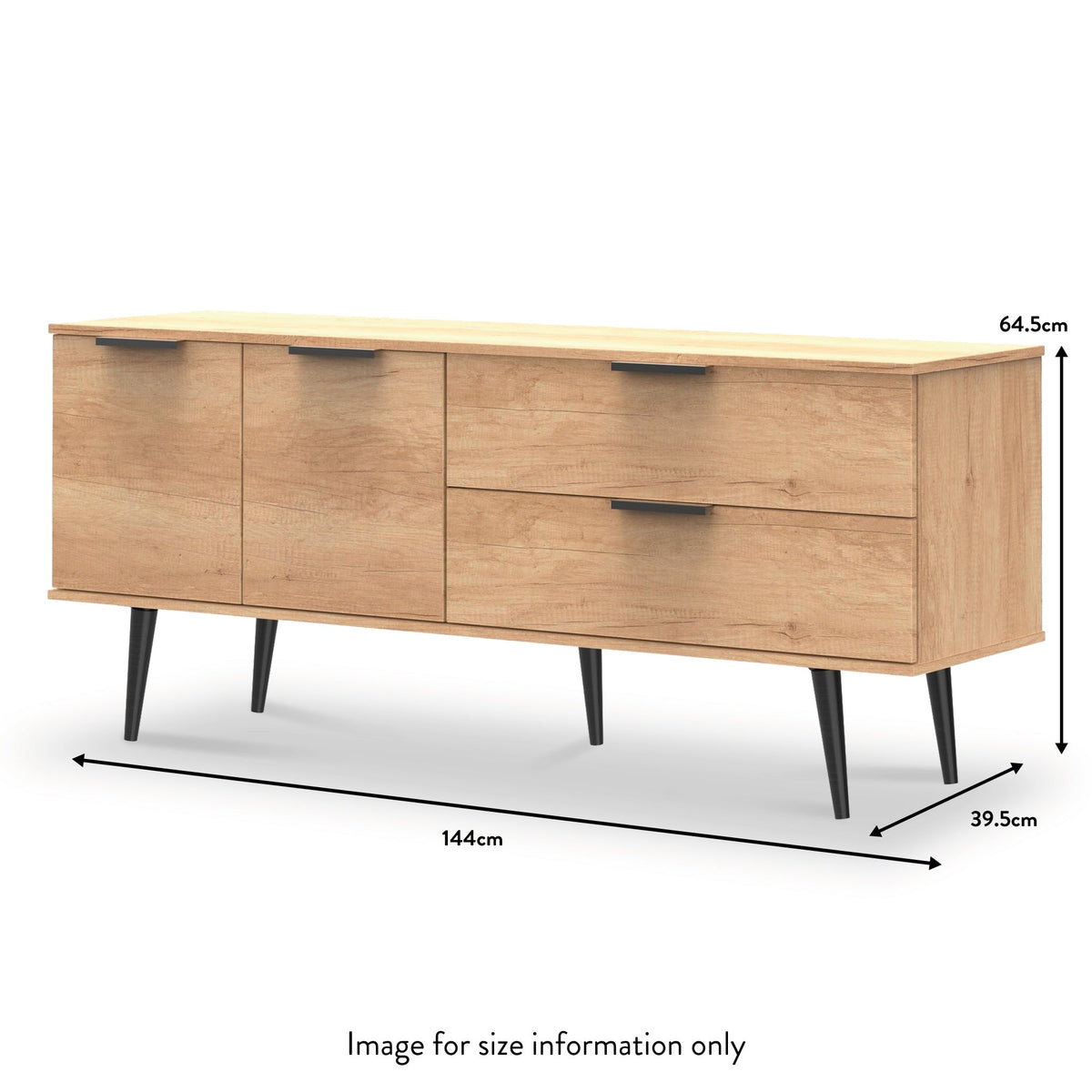 Asher Light Oak 2 Drawer 2 Door Wide Sideboard Cabinet dimensions