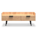 Asher Light Oak 2 Drawer Console Media TV Unit with black legs from Roseland Furniture