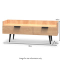 Asher Light Oak 2 Drawer Console Media TV Unit with black legs dimensions