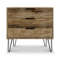 Moreno Rustic Oak 3 Drawer Chest with Black Hairpin Legs from Roseland Furniture