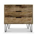 Moreno Rustic Oak 3 Drawer Chest with Black Hairpin Legs from Roseland Furniture