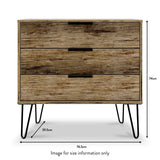Moreno Rustic Oak 3 Drawer Chest with Black Hairpin Legs size guide