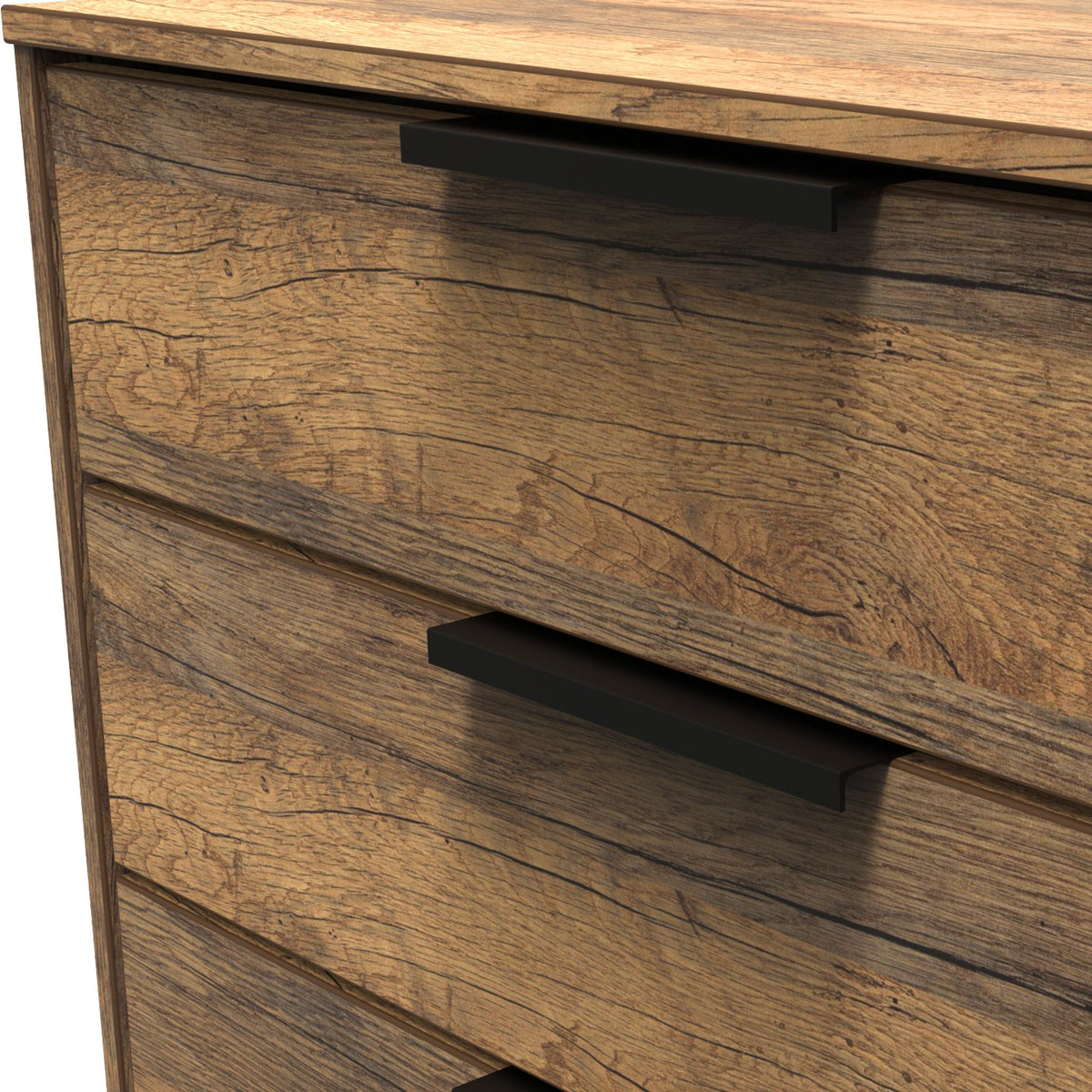 Moreno Rustic Oak 5 Drawer Chest with Black Hairpin Legs