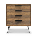 Moreno Rustic Oak Wooden 4 Drawer Chest with Black Hairpin Legs from Roseland Furniture
