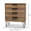 Moreno Rustic Oak Wooden 4 Drawer Chest with Black Hairpin Legs size guide