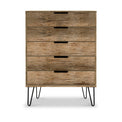 Moreno Rustic Oak 5 Drawer Chest with Black Hairpin Legs from Roseland Furniture