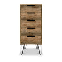 Morena Rustic Oak Effect 5 Drawer Tallboy Chest with Black Hairpin Legs