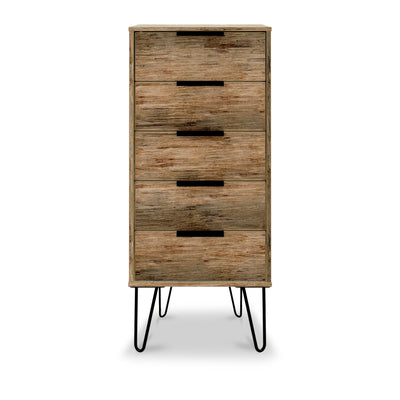 Moreno Rustic Oak 5 Drawer Tallboy