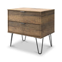Moreno Rustic Oak 2 Drawer Side Table with Black Hairpin Legs