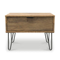 Moreno Rustic Oak 1 Drawer Lamp Side Table with Black Hairpin Legs from Roseland Furniture