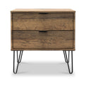Moreno Rustic Oak 2 Drawer Side Table with Black Hairpin Legs from Roseland Furniture