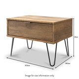 Moreno Rustic Oak 1 Drawer Lamp Side Table with Black Hairpin Legs dimension guide
