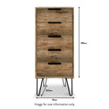 Morena Rustic Oak Effect 5 Drawer Tallboy Chest with Black Hairpin Legs size guide