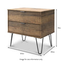 Moreno Rustic Oak 2 Drawer Side Table with Black Hairpin Legs size guide