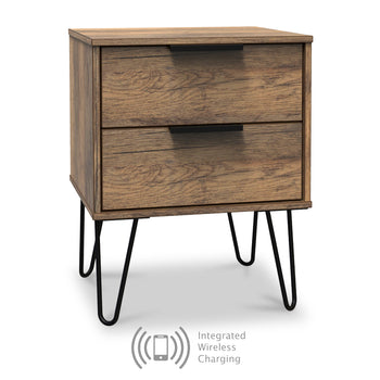 Moreno Rustic Oak Wireless Charging 2 Drawer Bedside
