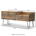 Moreno Rustic Oak TV Console Unit with Black Hairpin Legs drawer size