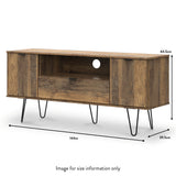 Moreno Rustic Oak Wide TV Unit with Black Hairpin Legs dimension guide