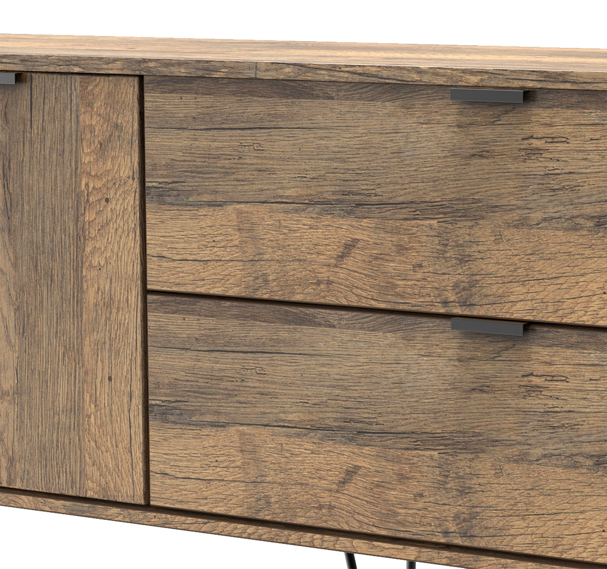 Moreno Rustic Oak 2 Drawer 2 Door Wide Sideboard with Black Hairpin Legs