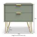 Moreno Olive Green 2 Drawer Sofa Side Lamp Table with Gold Hairpin Legs dimensions guide