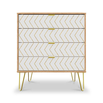 Mila White with Gold Hairpin Legs 4 Drawer Chest