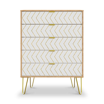 Mila White with Gold Hairpin Legs 5 Drawer Chest
