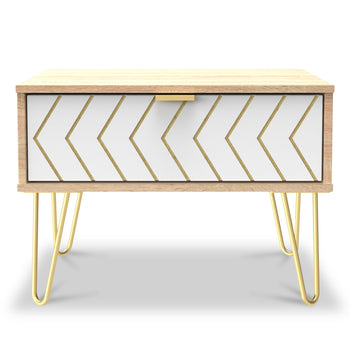 Mila White with Gold Hairpin Legs 1 Drawer Side Table