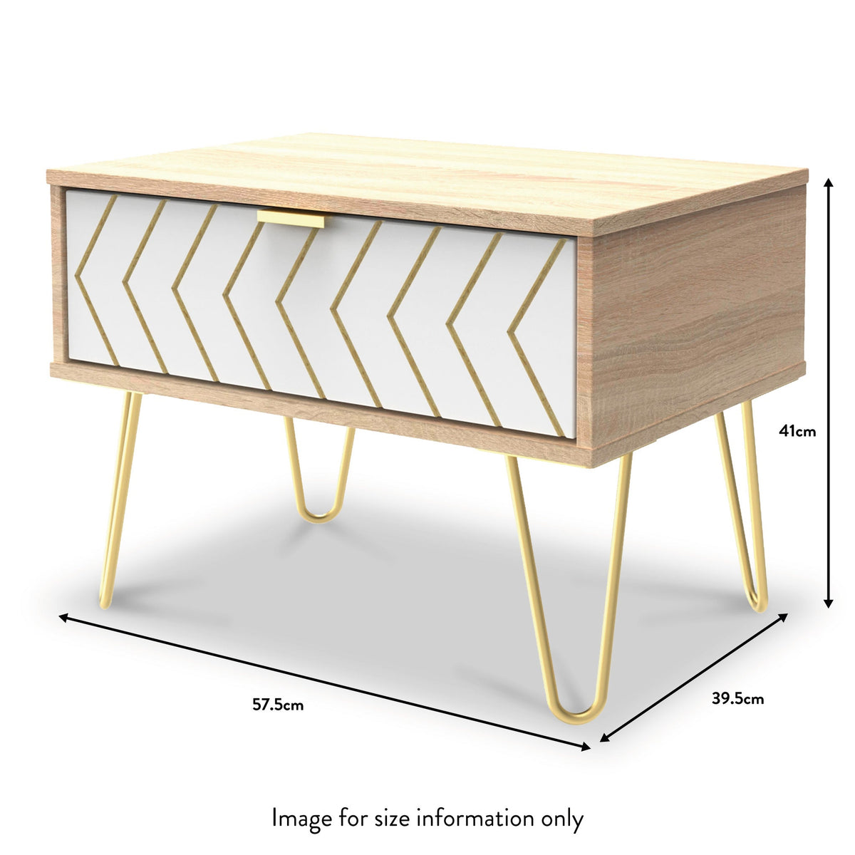 Mila White with Gold Hairpin Legs 1 Drawer Side Table White / Bardolino from Roseland size