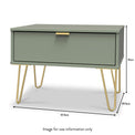 Moreno Olive Green 1 Drawer Sofa Side Lamp Table with Gold Hairpin Legs dimensions guide