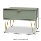 Moreno Olive Green 1 Drawer Sofa Side Lamp Table with Gold Hairpin Legs dimensions guide