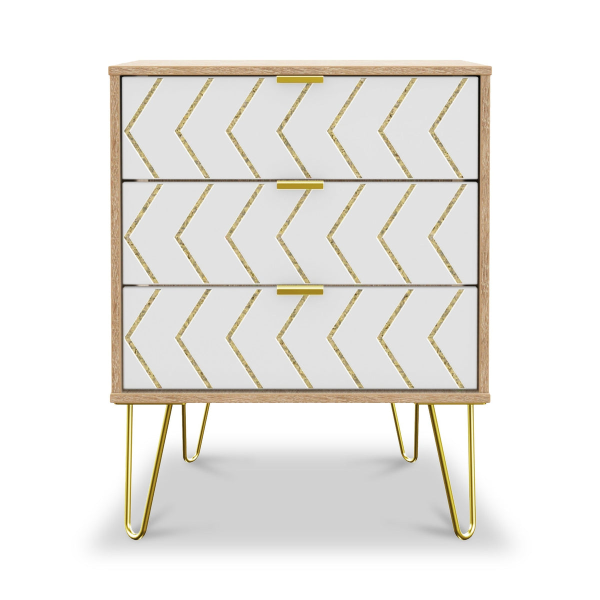 Mila White with Gold Hairpin Legs 3 Drawer Sideboard from Roseland