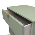 Moreno Olive Green 3 Drawer Midi Chest of Drawers Unit with gold hairpin legs drawer close up