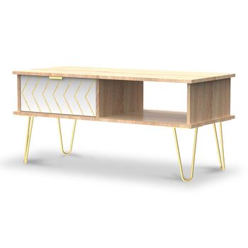 Mila White with Gold Hairpin Legs 1 Drawer Coffee Table