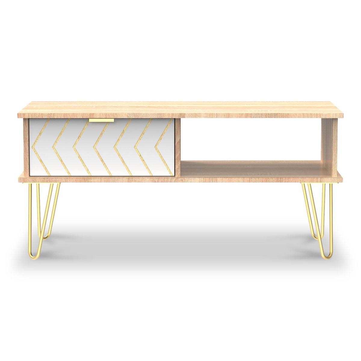 Mila White with Gold Hairpin Legs 1 Drawer Coffee Table from Roseland