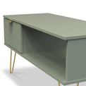 Moreno Olive Green 1 Drawer Coffee Table with Storage and gold hairpin legs