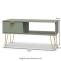 Moreno Olive Green 1 Drawer Coffee Table with Storage and gold hairpin legs dimensions guide