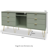Moreno Olive Green arge 6 Drawer Sideboard Cabinet with Gold Hairpin Legs size guide