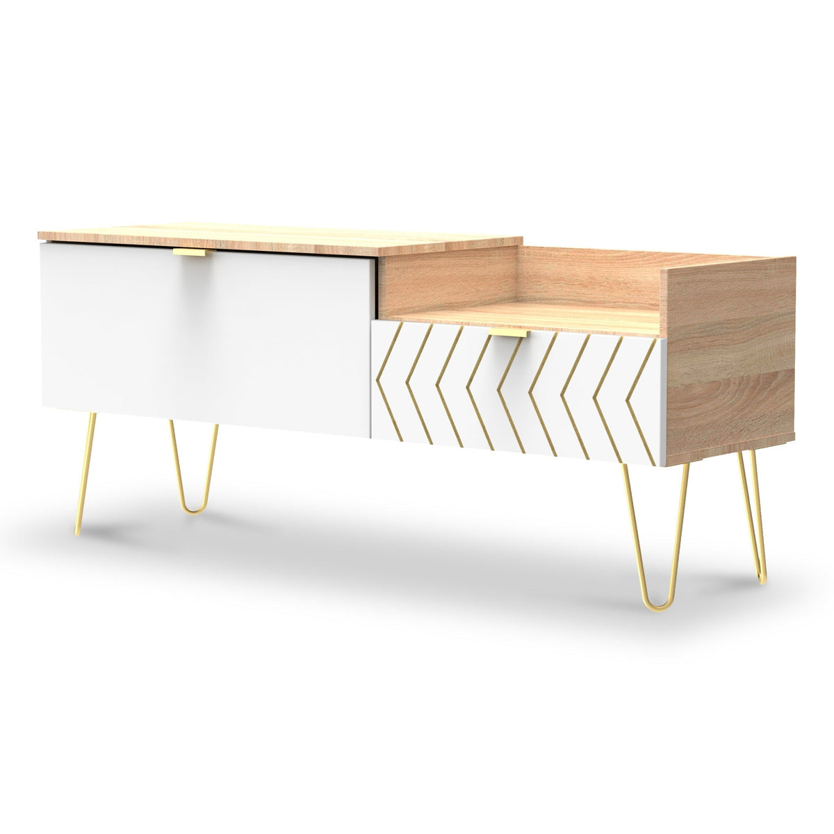 Mila White with Gold Hairpin Legs TV Console Unit from Roseland