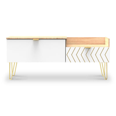 Mila White with Gold Hairpin Legs TV Console Unit